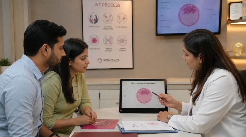 Couple discussing embryo implantation failure with an IVF specialist